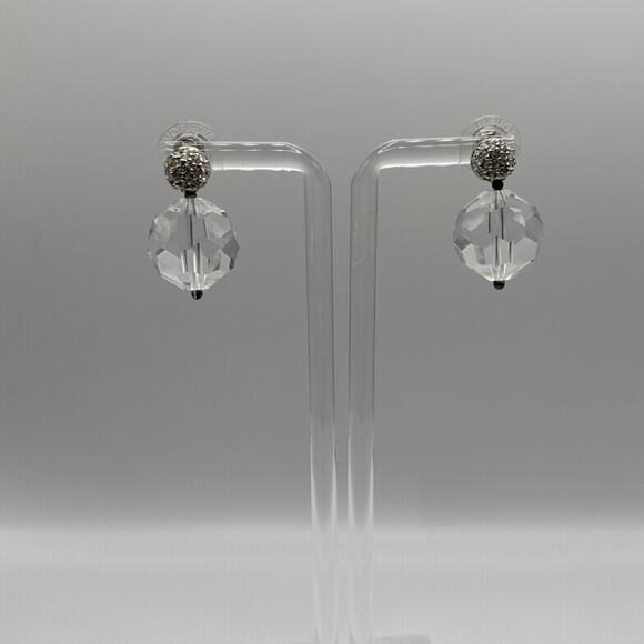 Swarovski Swan Signed Silver Tone Crystal Ball Dangle Post Earrings With Box - Picture 4 of 9